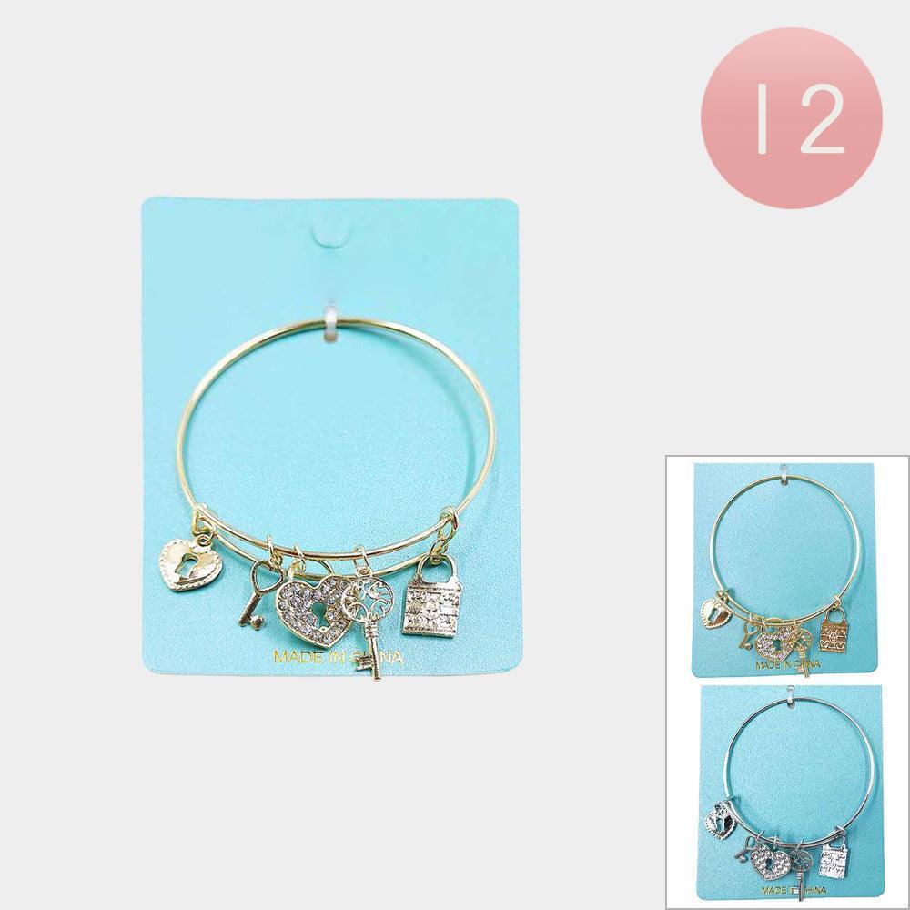 Silver 12PCS Rhinestone Heart Key Charm Bracelets - Jewelry Store by Erik Rayo