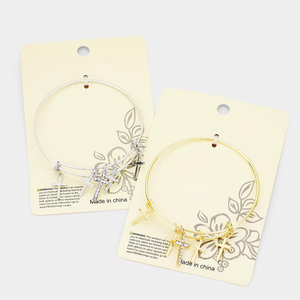 Clear 12PCS Rhinestone Metal Cross Charm Bracelets - Jewelry Store by Erik Rayo