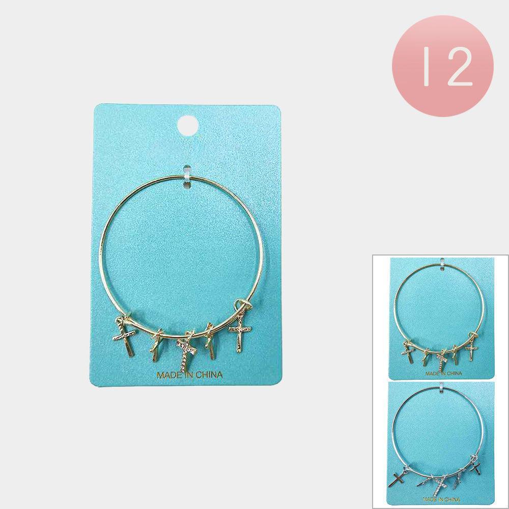 Clear 12PCS Rhinestone Metal Cross Charm Bracelets - Jewelry Store by Erik Rayo
