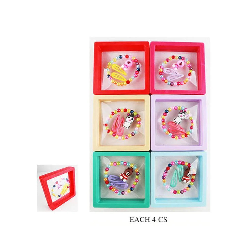 12 SET OF 3 - Kids Animal Charm Beaded Stretch Bracelet Hair Pin Sets - Jewelry Store by Erik Rayo