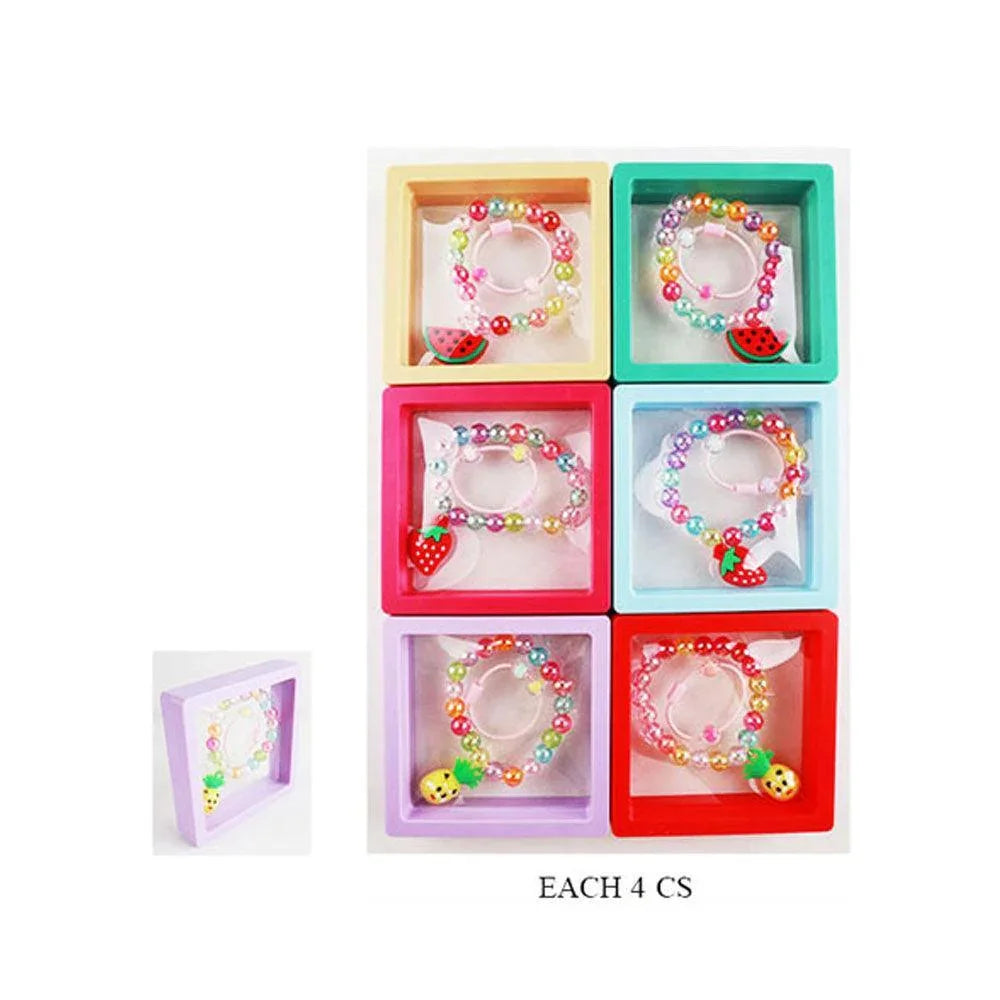 12 SET OF 2 - Kids Fruit Charm Beaded Stretch Bracelet Hair Band Sets - Jewelry Store by Erik Rayo