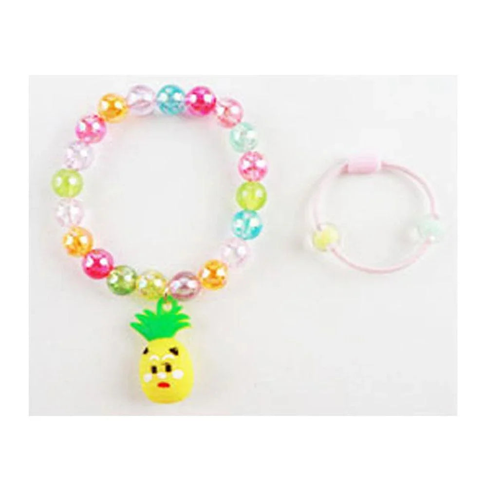 12 SET OF 2 - Kids Fruit Charm Beaded Stretch Bracelet Hair Band Sets - Jewelry Store by Erik Rayo