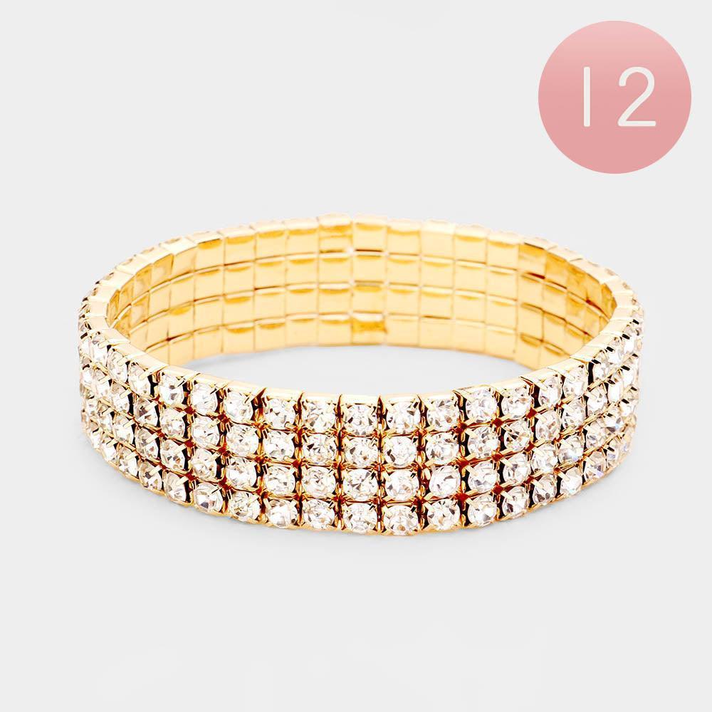Clear 12PCS 4Rows Rhinestone Tennis Stretch Bracelets - Jewelry Store by Erik Rayo