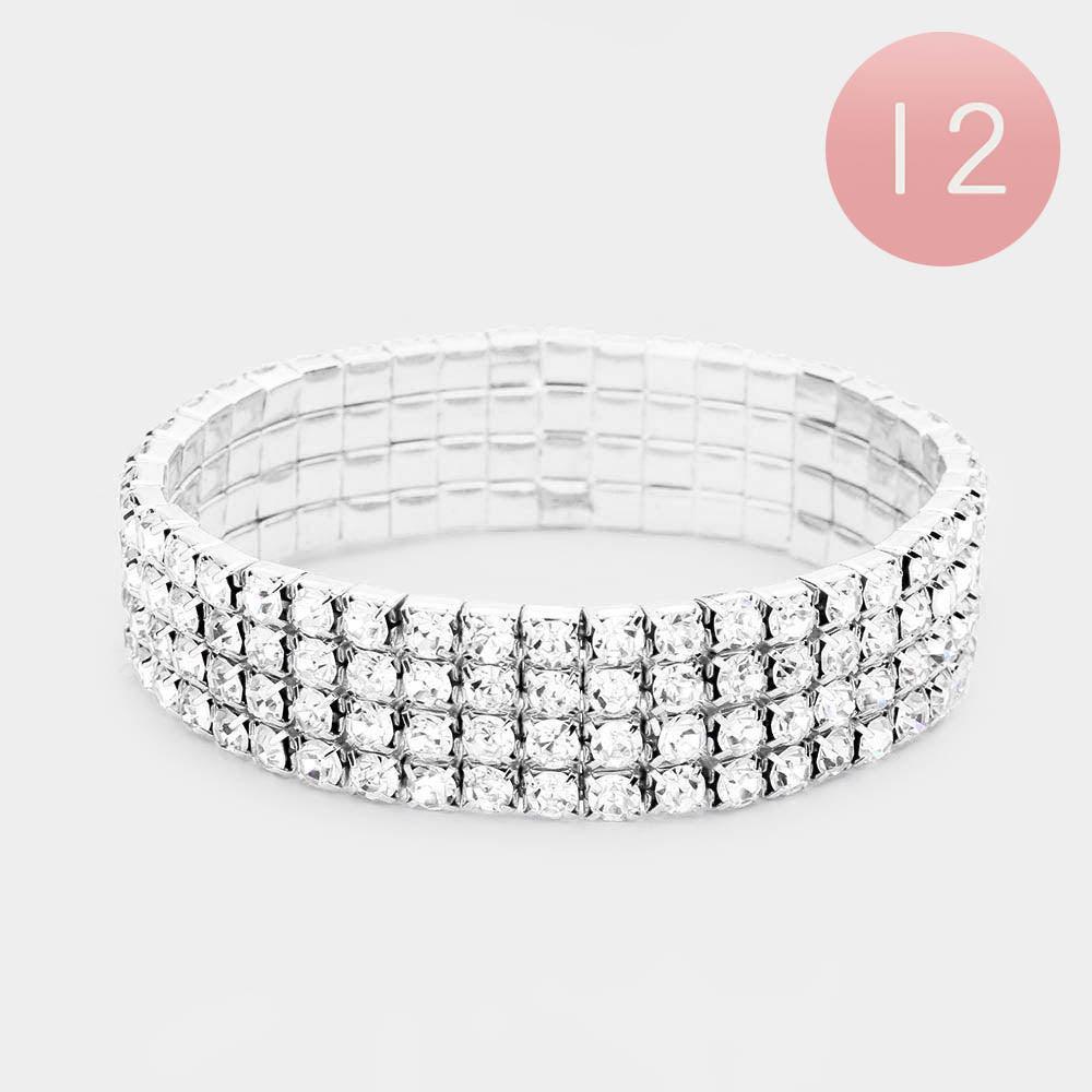 Clear 12PCS 4Rows Rhinestone Tennis Stretch Bracelets - Jewelry Store by Erik Rayo