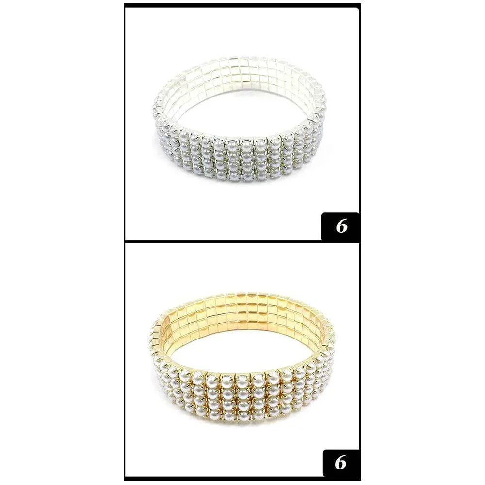 White 12PCS - 4Rows Pearl Tennis Stretch Bracelets - Jewelry Store by Erik Rayo