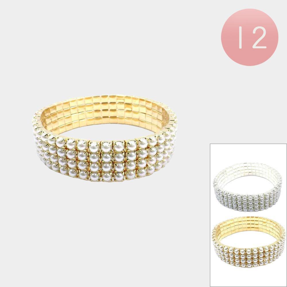 White 12PCS - 4Rows Pearl Tennis Stretch Bracelets - Jewelry Store by Erik Rayo