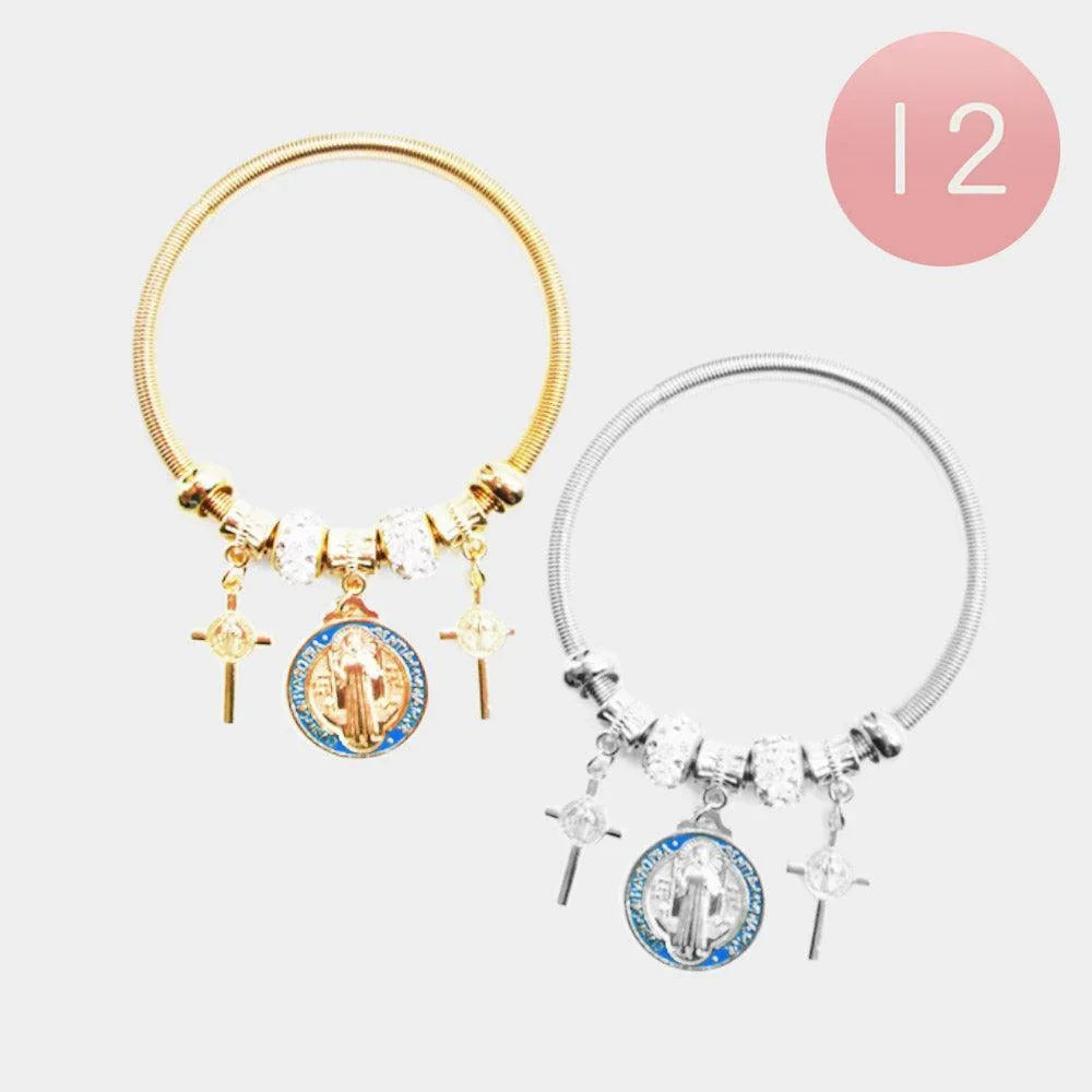 Silver 12PCS Cross Charm Stretch Bracelets - Jewelry Store by Erik Rayo
