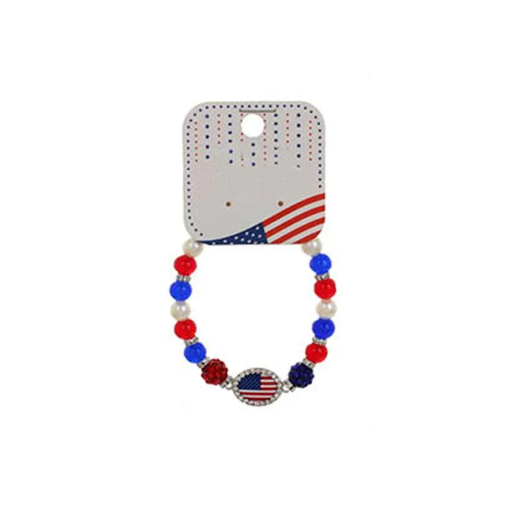 12PCS - American USA Flag Pointed Shamballa Ball Stretch Bracelets - Jewelry Store by Erik Rayo
