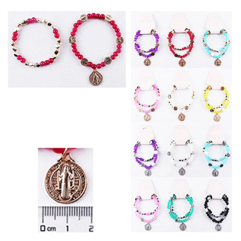 12 SET OF 2 - Jesus Religious Coin Pendant Beaded Double Layered Bracelets - Jewelry Store by Erik Rayo