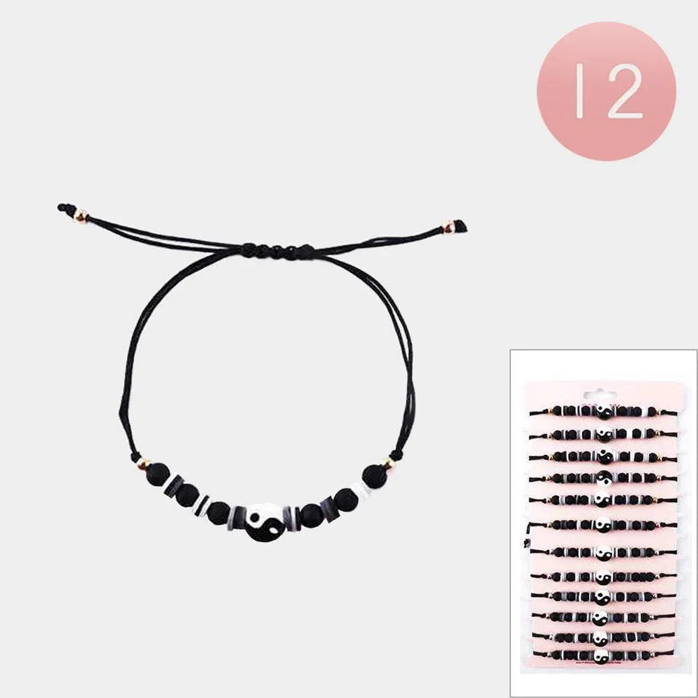 Black 12PCS Yin Yang Accented Adjustable Bracelets - Jewelry Store by Erik Rayo
