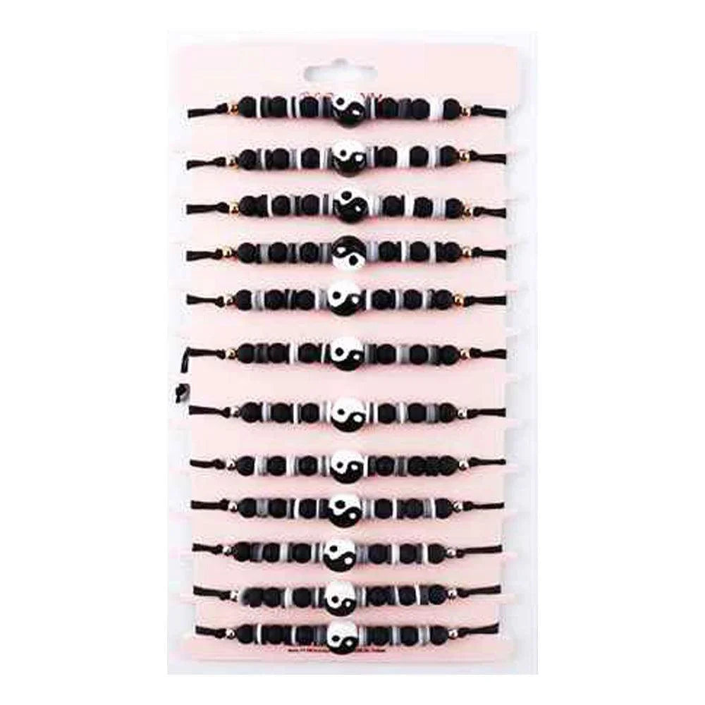 Black 12PCS Yin Yang Accented Adjustable Bracelets - Jewelry Store by Erik Rayo