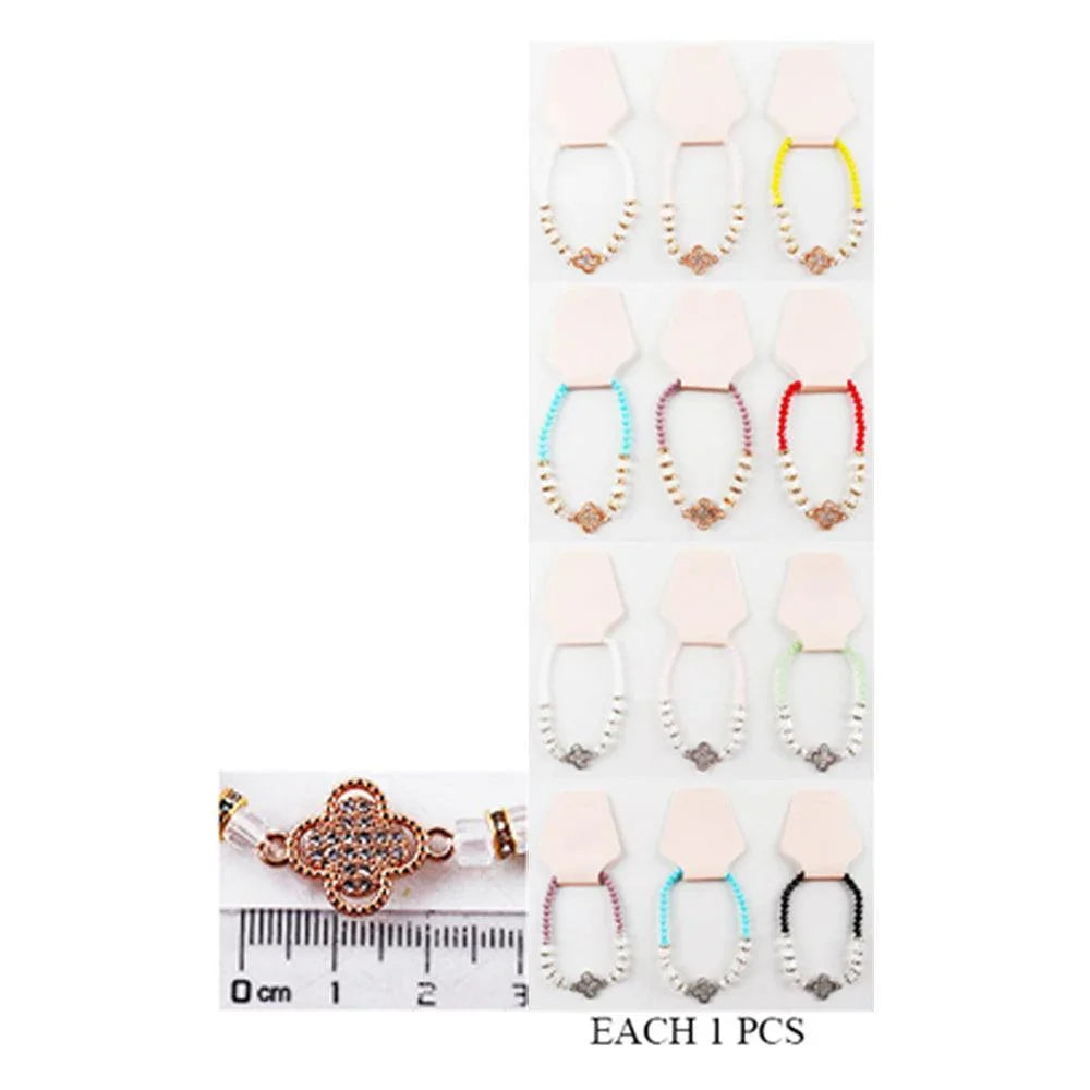 12PCS - Stone Paved Quatrefoil Pointed Faceted Beaded Stretch Bracelets - Jewelry Store by Erik Rayo