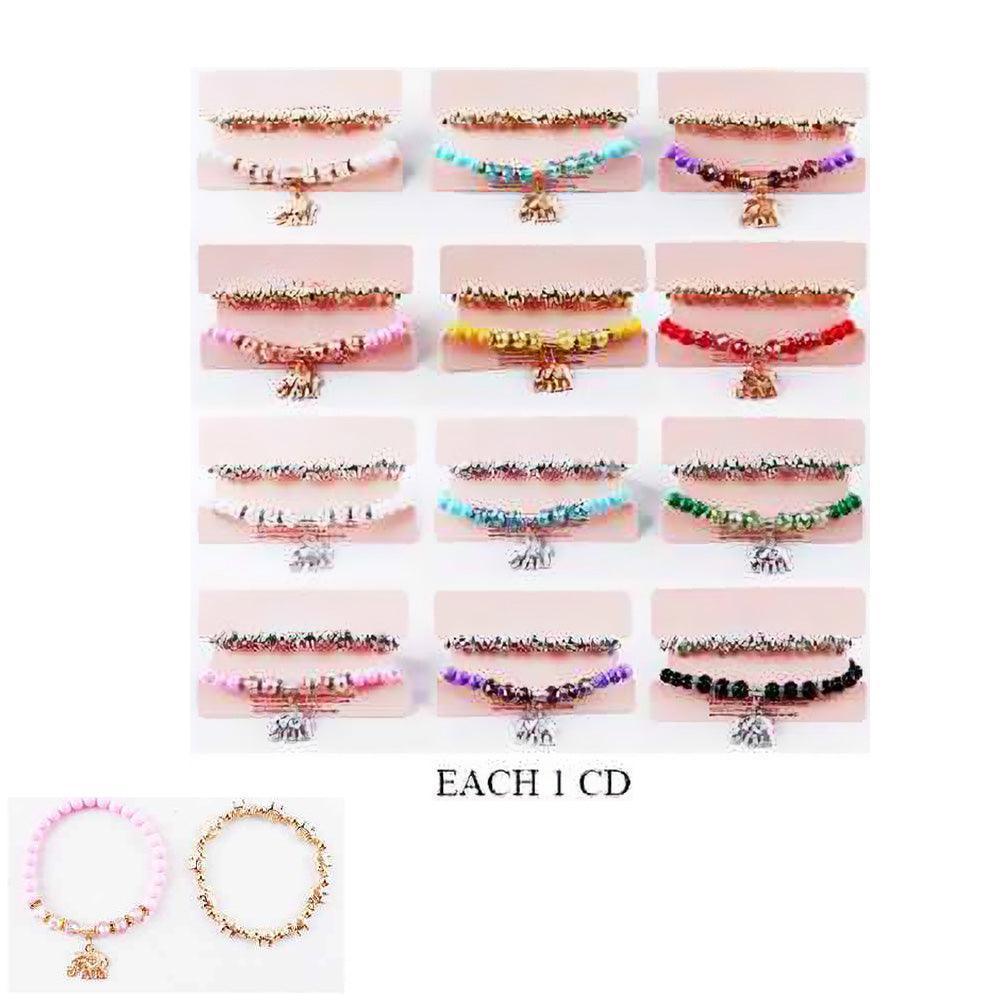 12 SET OF 2 - Elephant Charm Beaded Stretch Bracelets - Jewelry Store by Erik Rayo