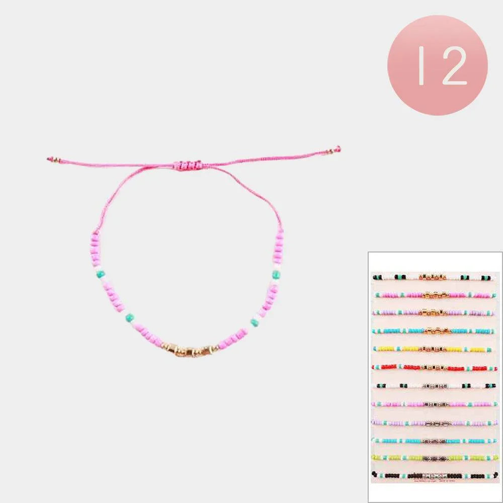 12PCS - Beaded Cinch Pull Tie Bracelets - Jewelry Store by Erik Rayo