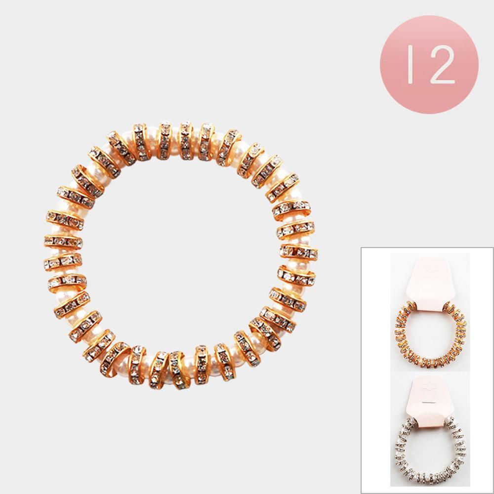 12PCS - Stone Accented Telephone Coil Stretch Bracelets - Jewelry Store by Erik Rayo
