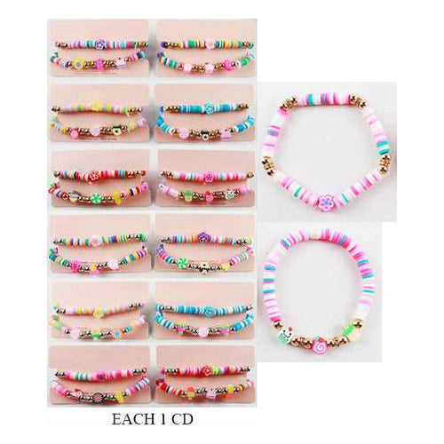 12 SET OF 2 - Flower Food Pointed Heishi Beaded Stretch Bracelets - Jewelry Store by Erik Rayo