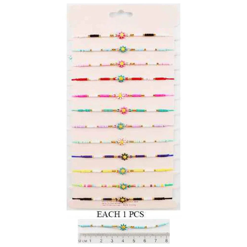 12PCS - Flower Pointed Beaded Cinch Pull Tie Bracelets - Jewelry Store by Erik Rayo