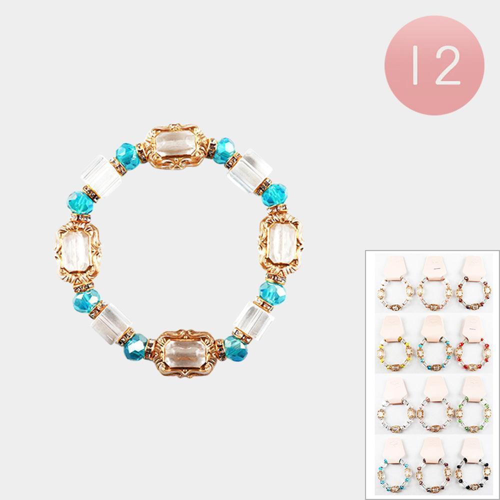 12PCS - Glass Stone Cluster Pointed Stretch Bracelets - Jewelry Store by Erik Rayo