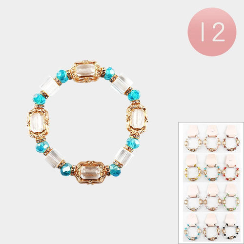 12PCS - Glass Stone Cluster Pointed Stretch Bracelets - Jewelry Store by Erik Rayo