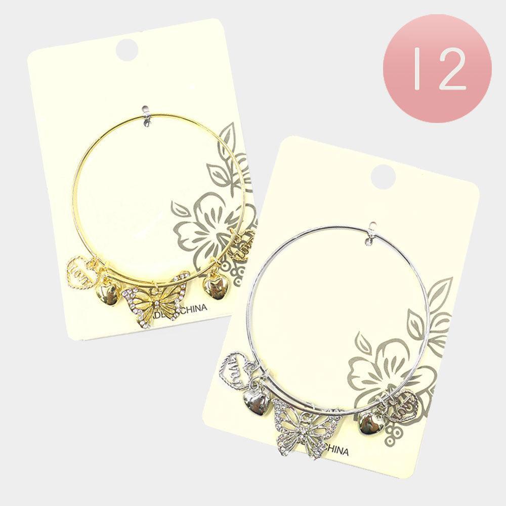 Silver 12PCS Rhinestone Embellished Butterfly Heart Charm Bracelets - Jewelry Store by Erik Rayo