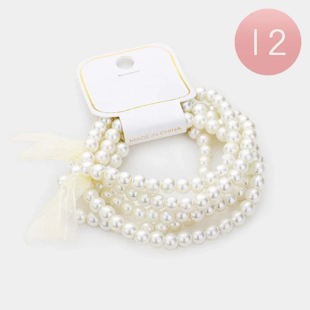 Cream 12 Set of 5 Pearl Stretch Bracelets - Jewelry Store by Erik Rayo