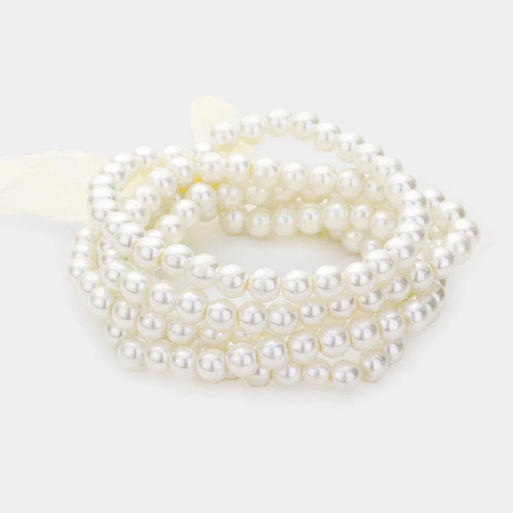 Cream 12 Set of 5 Pearl Stretch Bracelets - Jewelry Store by Erik Rayo