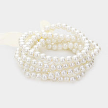 Load image into Gallery viewer, Cream 12 Set of 5  Pearl Stretch Bracelets
