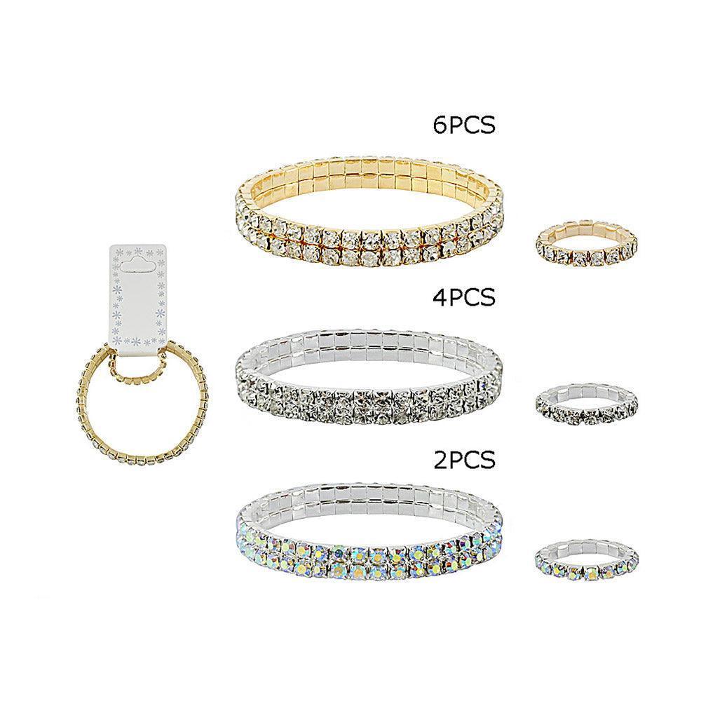 Silver 12PCS Rhinestone Paved Stretch Bracelet Ring Set - Jewelry Store by Erik Rayo