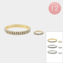 Load image into Gallery viewer, Silver 12PCS  Rhinestone Paved Stretch Bracelet Ring Set
