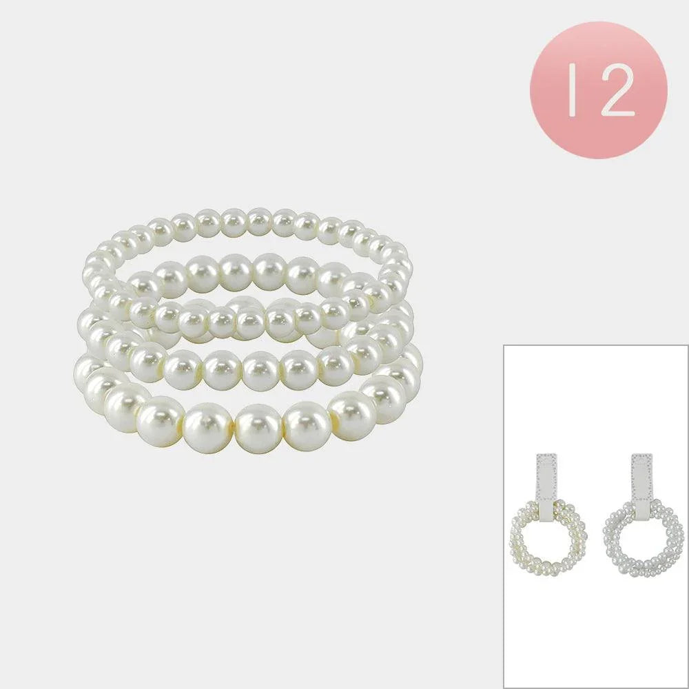 White 12 SET OF 3 - Pearl Stretch Multi Layered Bracelets - Jewelry Store by Erik Rayo