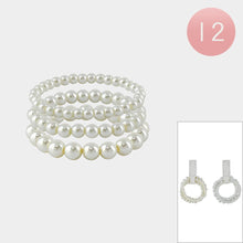 Load image into Gallery viewer, White 12 SET OF 3 - Pearl Stretch Multi Layered Bracelets
