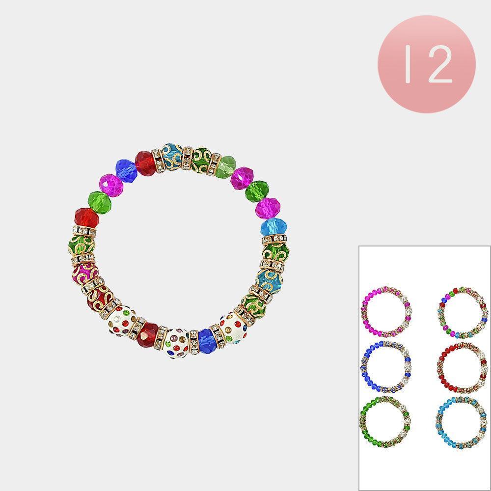 12PCS - Shamballa Ball Pointed Faceted Beaded Stretch Bracelet - Jewelry Store by Erik Rayo