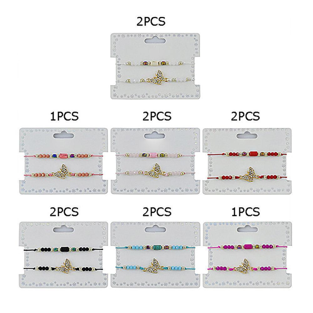 12PCS - Rhinestone Paved Butterfly Charm Pointed Wood Faceted Beaded Pull Tie Cinch Bracelets - Jewelry Store by Erik Rayo