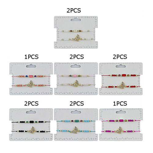 12PCS - Rhinestone Paved Butterfly Charm Pointed Wood Faceted Beaded Pull Tie Cinch Bracelets - Jewelry Store by Erik Rayo
