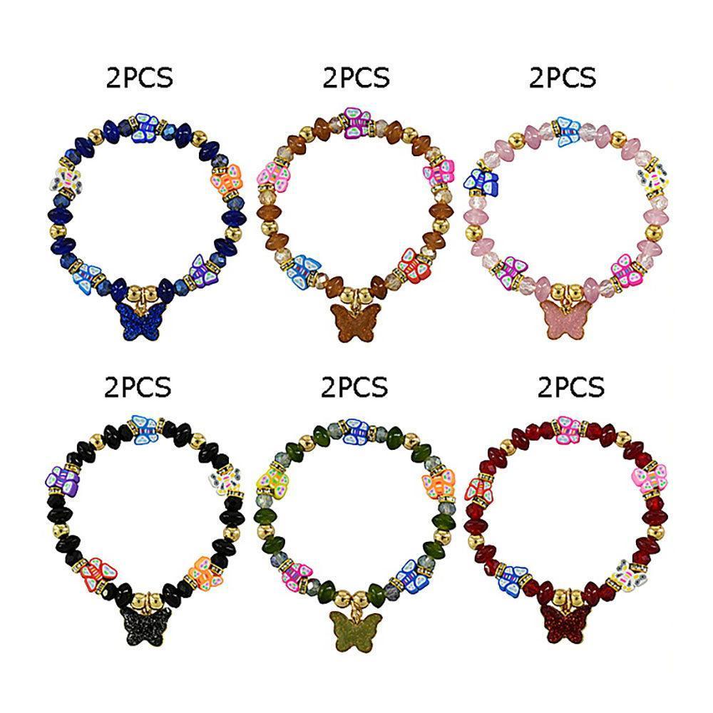 12PCS - Butterfly Charm Pointed Beaded Stretch Bracelets - Jewelry Store by Erik Rayo