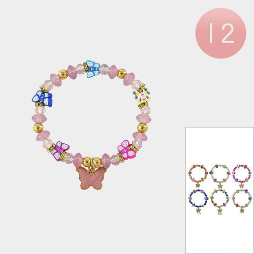 12PCS - Butterfly Charm Pointed Beaded Stretch Bracelets - Jewelry Store by Erik Rayo