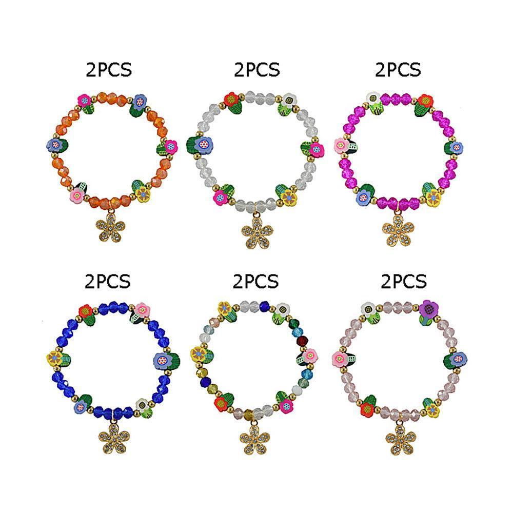 12PCS - Flower Charm Pointed Beaded Stretch Bracelets - Jewelry Store by Erik Rayo