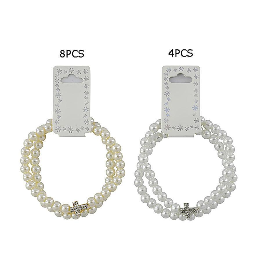 Silver 12 SET OF 2 Stone Paved Cross Pendant Pointed Pearl Beaded Layered Bracelets - Jewelry Store by Erik Rayo