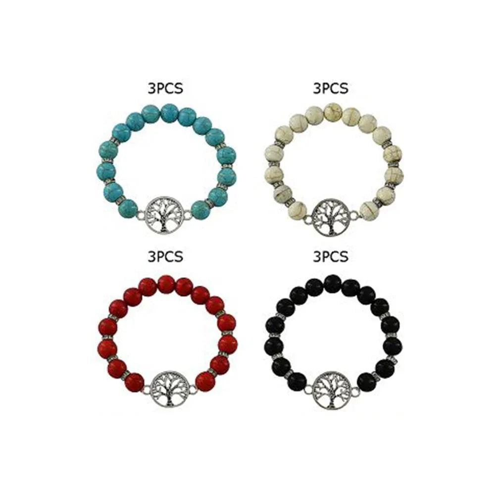 12PCS - Tree Of Life Pointed Natural Stone Stretch Bracelets - Jewelry Store by Erik Rayo