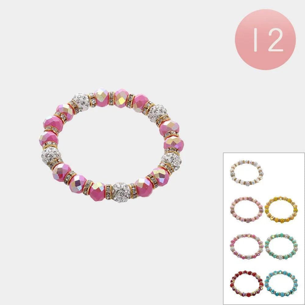 12PCS - Shamballa Ball Pointed Faceted Beaded Stretch Bracelets - Jewelry Store by Erik Rayo
