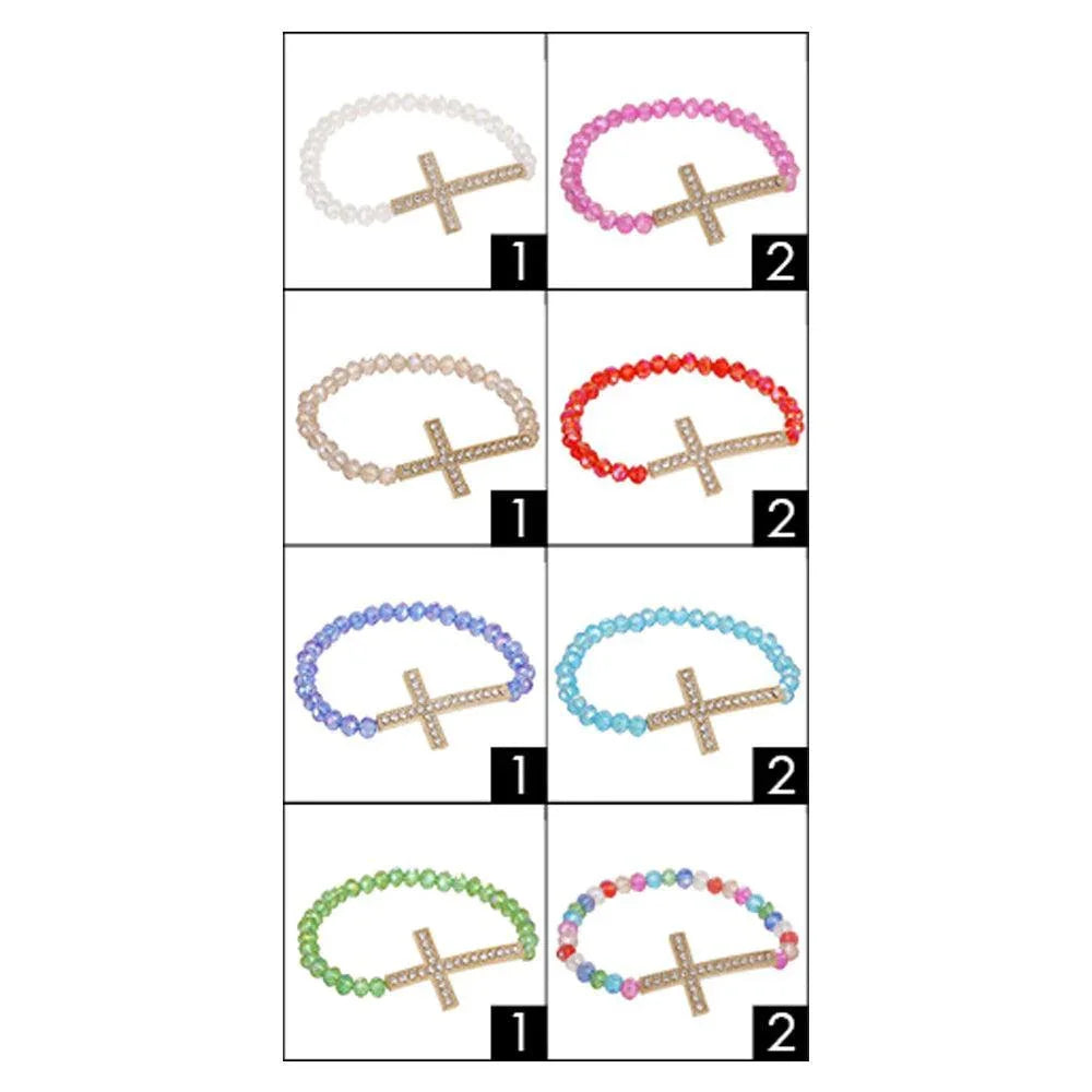 12PCS - Cross Charm Faceted Beaded Stretch Bracelets - Jewelry Store by Erik Rayo