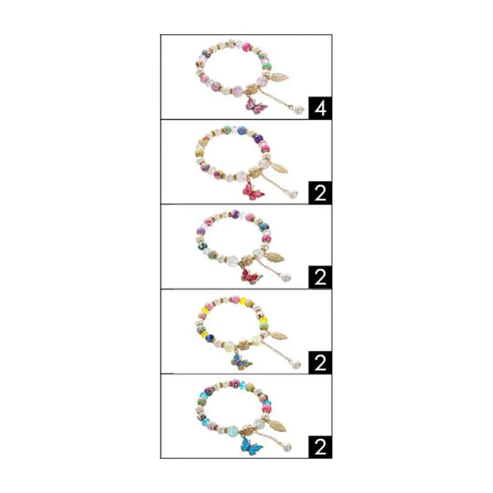 12PCS - Butterfly Pearl Leaf Charm Multi Beaded Stretch Bracelets - Jewelry Store by Erik Rayo