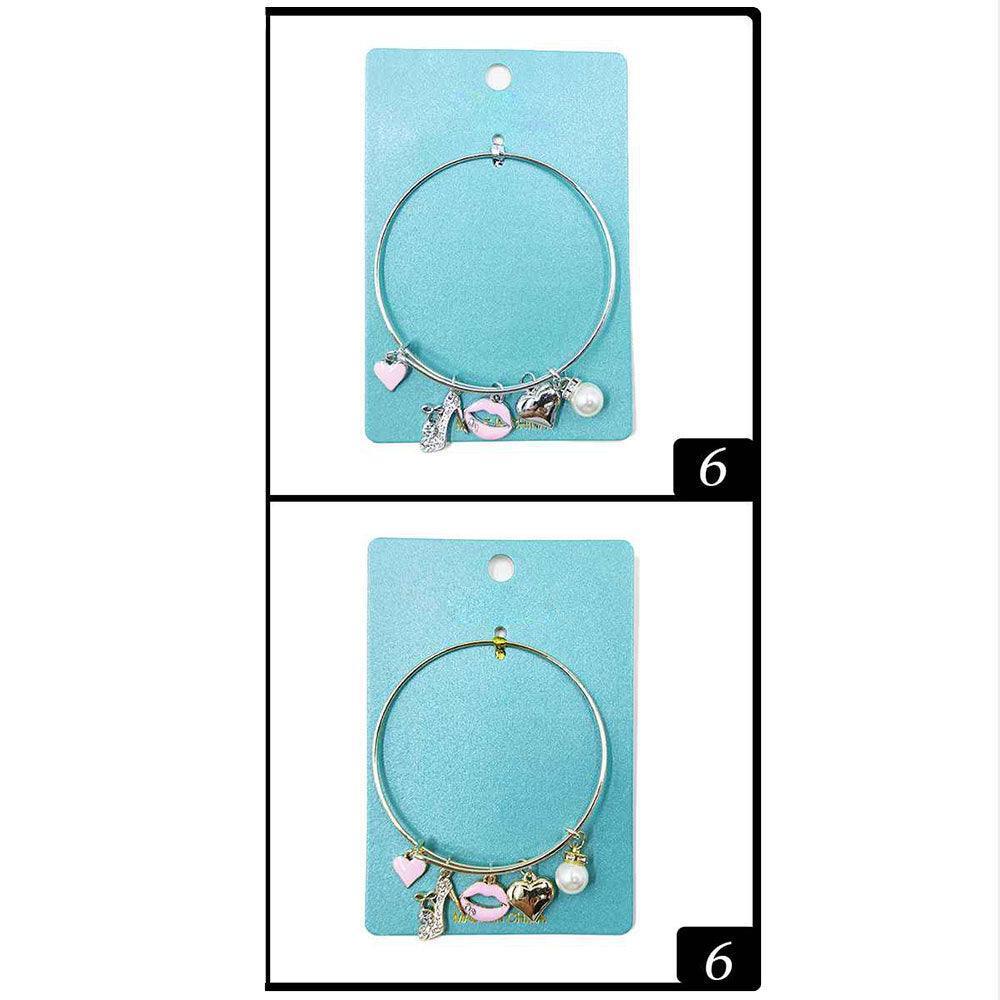 12PCS - Enamel Heart Lips Pearl High Heel Charm Adjustable Bracelets - Jewelry Store by Erik Rayo