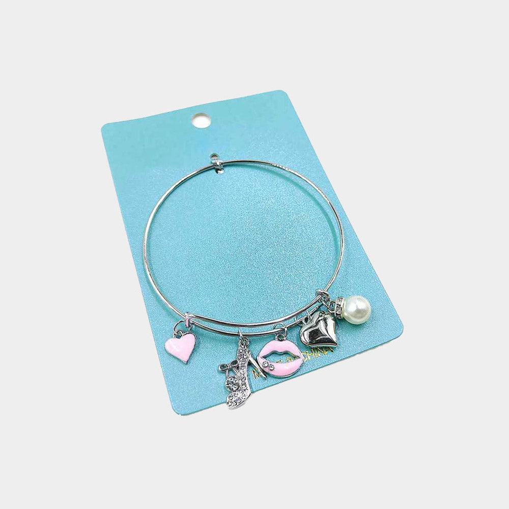 12PCS - Enamel Heart Lips Pearl High Heel Charm Adjustable Bracelets - Jewelry Store by Erik Rayo