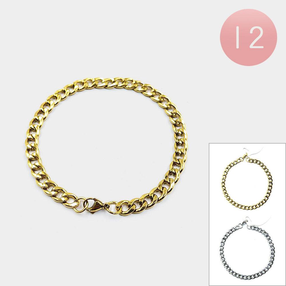 Silver 12PCS  Stainless Steel Chain Bracelets