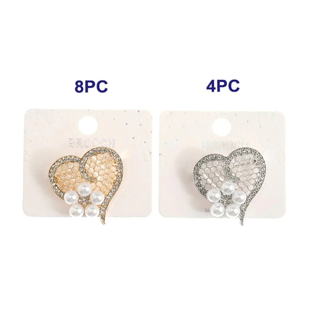 12PCS - Pearl Flower Pointed Rhinestone Trimmed Heart Pin Brooches - Jewelry Store by Erik Rayo