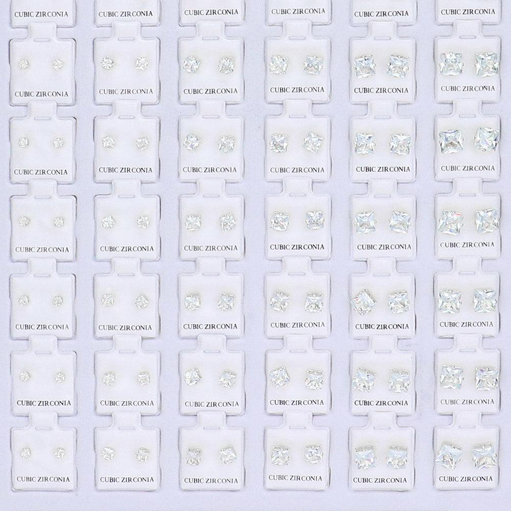 72PAIRS - Square CZ Stone Stud Earrings - Jewelry Store by Erik Rayo