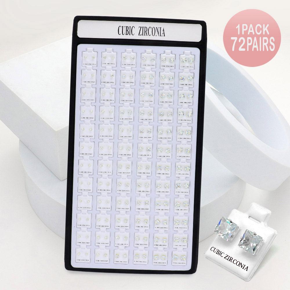 72PAIRS - Square CZ Stone Stud Earrings - Jewelry Store by Erik Rayo