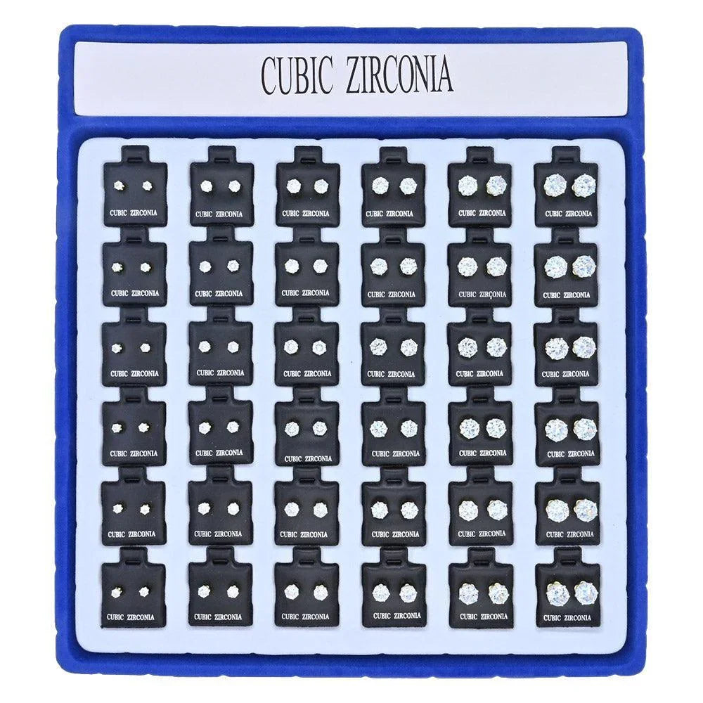 36PAIRS - Round CZ Stone Stud Earrings - Jewelry Store by Erik Rayo