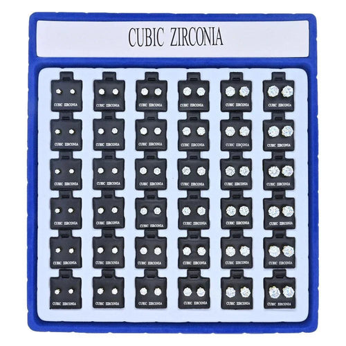 36PAIRS - Round CZ Stone Stud Earrings - Jewelry Store by Erik Rayo